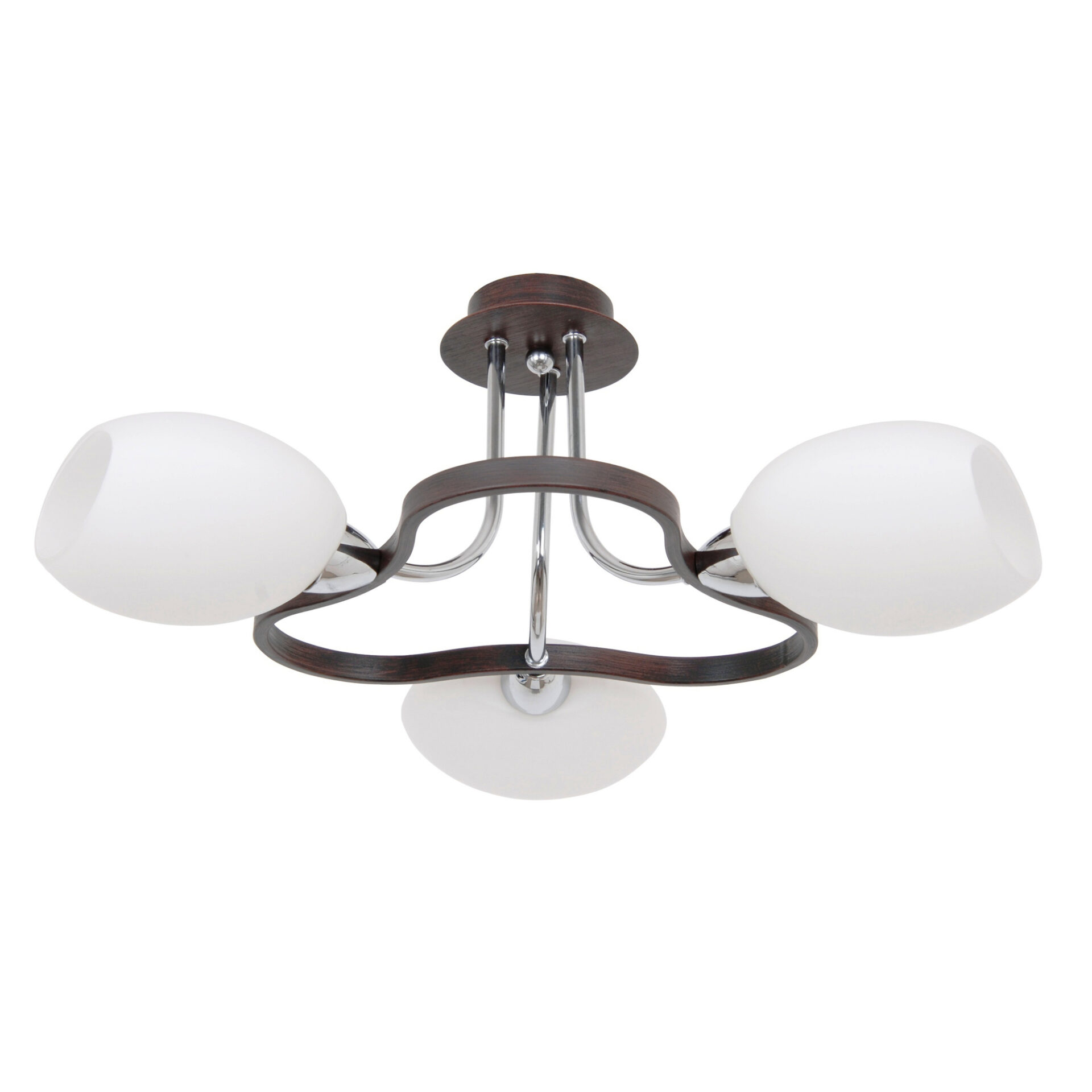 LB Light Wenge csillár E14 3x60W – fém talp króm elemekkel, matt üveg diffúzorral.