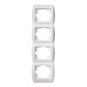 ELBI Tuna Fix fehér, négyes függőleges keret aljzatokhoz és kapcsolókhoz, klipszes rögzítés, 300x80 mm, modern és letisztult megjelenés.