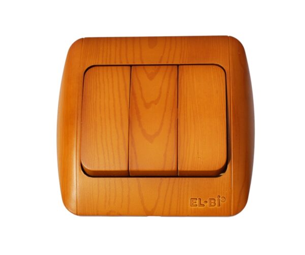ELBI Zirve Woodline hármas kapcsoló 10A 230V IP20 platán szin.