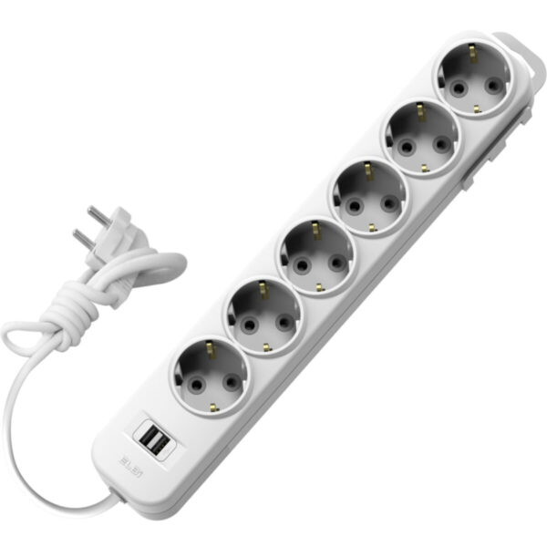 ELBI sorozat Myra elosztó 6-os és 2xUSB 5V 2.1A gyerekvédelemmel vezeték 2 méter fehér