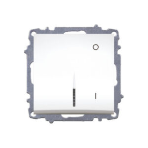 ELBI fehér kétpólusú kapcsoló jelzőfénnyel, keret nélküli modul kivitelben. 16A, 250V, reteszelő működés, ZENA és VEGA keretekhez.