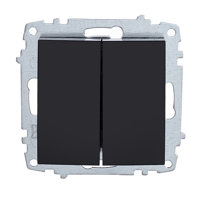 ELBI Zena Platin fekete kettős kapcsoló keret nélküli kivitelben. Modern megoldás vezérléséhez, kompatibilis színes keretekkel.
