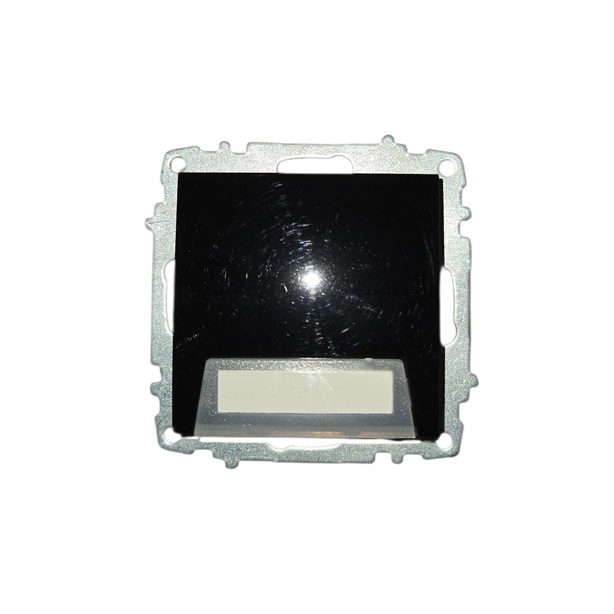 ELBI Zena Platin fekete csengő nyomógomb címkével, keret nélküli kivitelben. Rejtett szereléshez, 10A, 250V, kompatibilis a Zena Platin keretekkel.