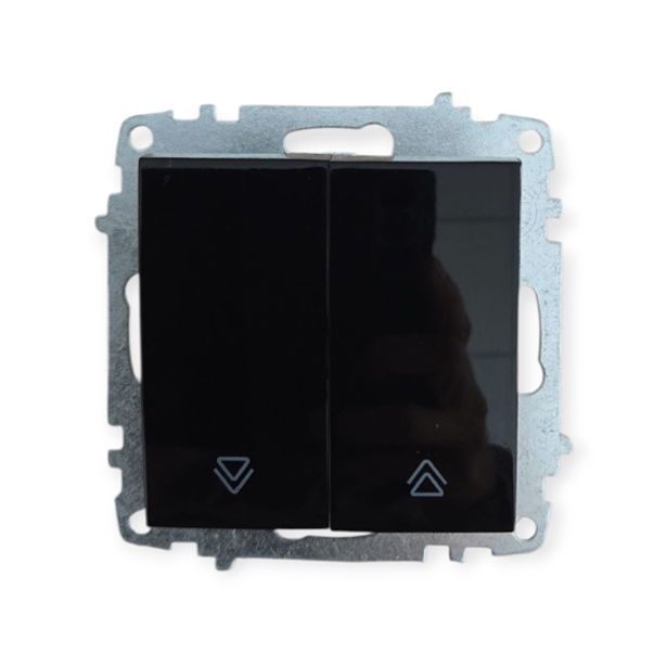 ELBI Zena Platin fekete redőnykapcsoló modul keret nélkül, 250V. Modern megoldás redőnyök és árnyékolók vezérléséhez, kompatibilis színes keretekkel.