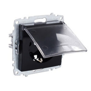 ELBI Zena Platin fekete egyes aljzat 16A, 250V, fedéllel, keret nélkül. Modern megjelenés, kompatibilis minden Zena Platin kerettel.