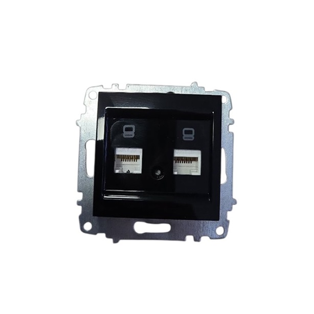 ELBI Zena Platin dupla RJ45 Cat6 számítógép aljzat, keret nélküli modul fekete kivitelben, kompatibilis minden Zena Platin kerettel.