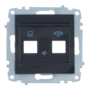 ELBI Zena Platin fekete RJ11 Cat3 + RJ45 Cat6 kombinált aljzat, keret nélkül. Rejtett szereléshez, kompatibilis minden Zena Platin kerettel.