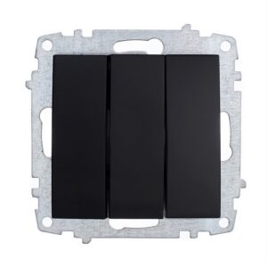 ELBI Zena Platin fekete hármas kapcsoló modul keret nélkül, 10A, 250V, IP20 védelemmel. Kompatibilis minden Zena Platin kerettel.