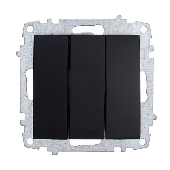 ELBI Zena Platin fekete hármas kapcsoló modul keret nélkül, 10A, 250V, IP20 védelemmel. Kompatibilis minden Zena Platin kerettel.
