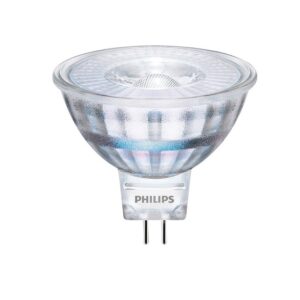 Philips LED izzó MR16 GU5.3 4.4W 12V, meleg fehér 2700K fénnyel, 345lm fényárammal, 36° sugárzási szöggel és 15 000 óra élettartammal.