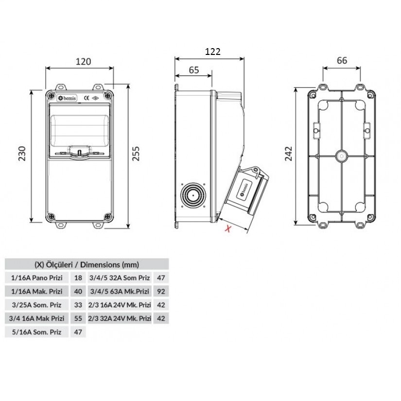 Kombinált doboz V5 beépített 4 db aljzattal - 1/16A 220V 2 db elöl és 1/16A 220V 2 db oldalt