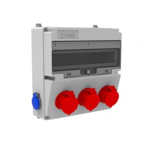 Bemis BH4-2318-2020 V17 ipari csatlakozo doboz falon kívüli két egyfázisú 1/16A 2P+F 220V aljzattal és három háromfázisú 5/16A 3P+F+N 380V aljzattal.