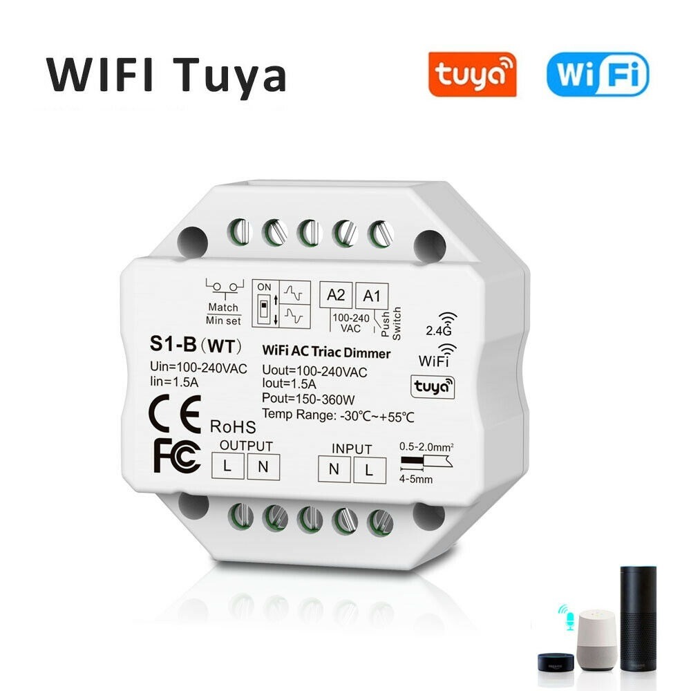 Smart WiFi+PUSH fényerőszabályzó modul DC 0–10V, 150–360W, IP20, 30 m hatótáv, TUYA Smart