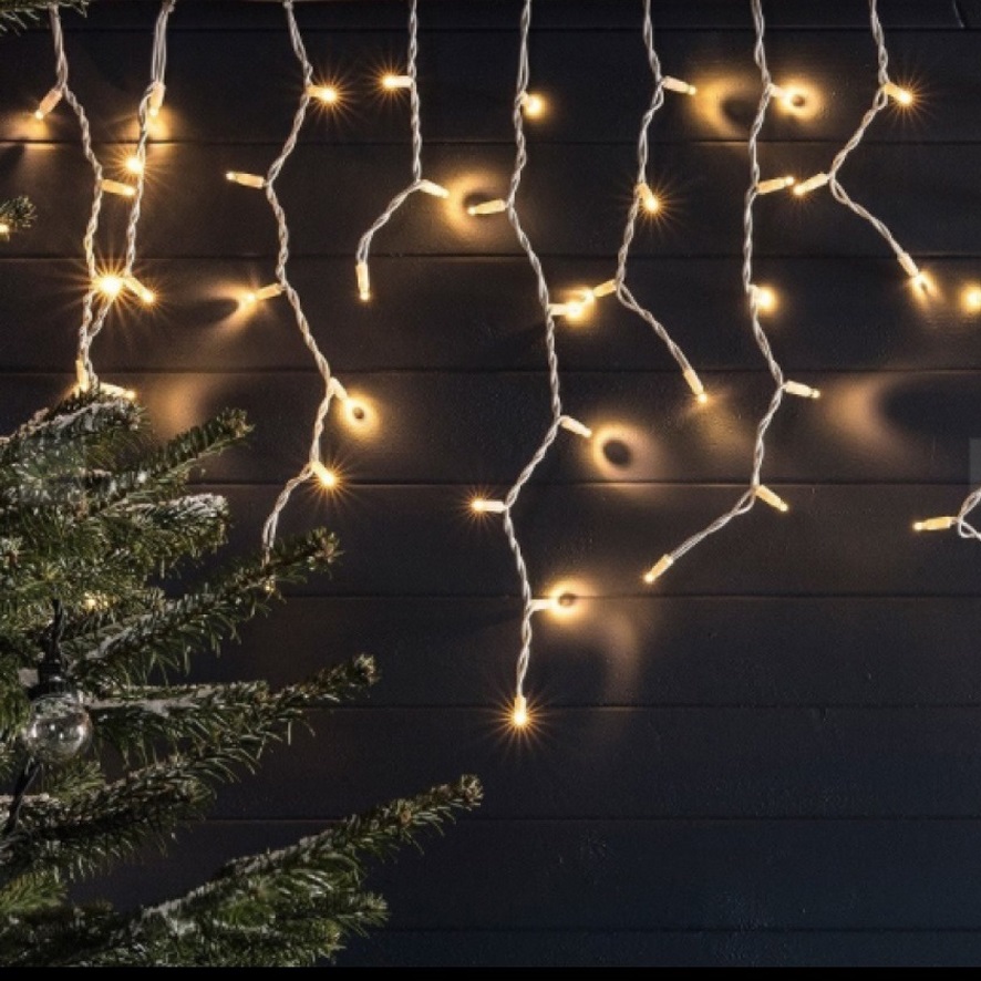 LB Light meleg fehér karácsonyi fényfüzér, 2,4 m hosszú, 192 LED, IP44 védettség, 15W teljesítmény, ideális beltéri és kültéri dekorációhoz.