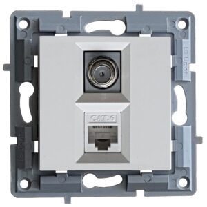 LB Light fehér RJ45 CAT6 és TV F-konnektor csatlakozóaljzat modul keret nélküli, kompatibilis a fehér és színes Classic és Softline keretekkel