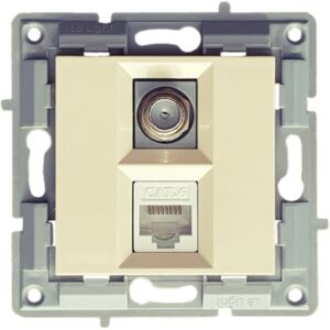 LB Light krém RJ45 CAT6 és TV F-konnektor csatlakozóaljzat modul keret nélküli kivitelben, kompatibilis a fehér és színes Classic és Softline keretekkel