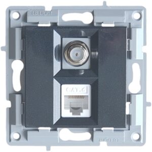 LB Light fekete RJ45 CAT6 és TV F-connector csatlakozóaljzat modul keret nélküli kivitelben, kompatibilis a Classic és Softline sorozattal