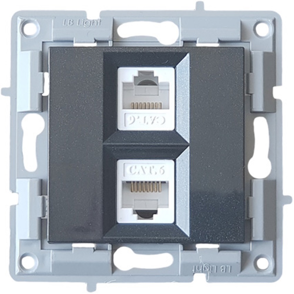 LB Light fekete dupla számítógép csatlakozóaljzat modul keret nélküli kivitelben, kompatibilis a Classic és Softline sorozattal