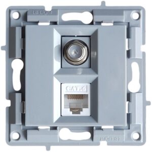 LB Light szürke RJ45 CAT6 és TV F-konnektor csatlakozóaljzat modul keret nélküli kivitelben, kompatibilis a Classic és Softline sorozattal