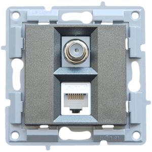 LB Light kombinált számítógép Cat.6 RJ45 és TV F-connector csatlakozó aljzat konnektor modul mechanizmus és fedél keret nélkül fekete grafit.