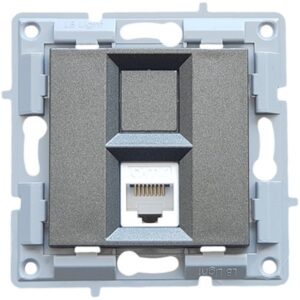 LB Light telefon csatlakozóaljzat RJ45 CAT3 modul mechanizmus és fedél keret nélkül fekete grafit