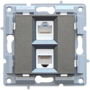 LB Light számítógép csatlakozóaljzat dupla modul mechanizmus és fedél keret nélkül fekete grafit