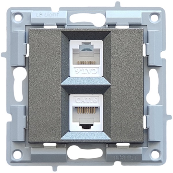 LB Light számítógép csatlakozóaljzat dupla modul mechanizmus és fedél keret nélkül fekete grafit