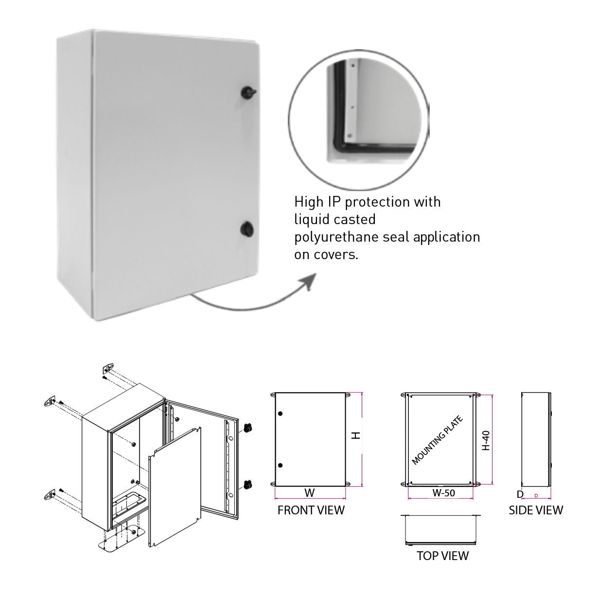 Cetinkaya Pano fémszekrény szerelőlappal 400x500x250 mm IP54 CP405025KE
